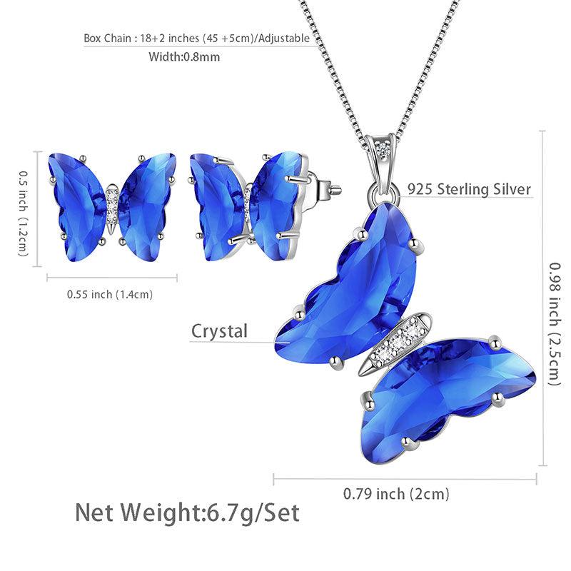 Tokyo Mart 925 Sterling Silver Butterfly Jewelry Set 3PCS Birthstone Crystal Women Jewelry Gifts