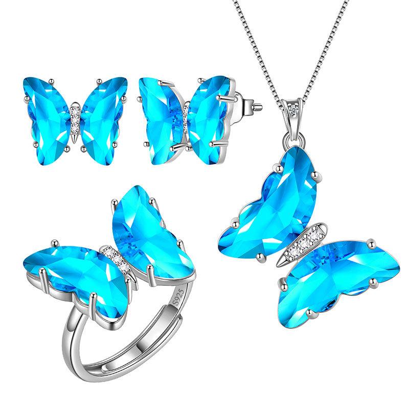 Tokyo Mart 925 Sterling Silver Butterfly Jewelry Set 4PCS Birthstone Crystal Women Jewelry Gifts