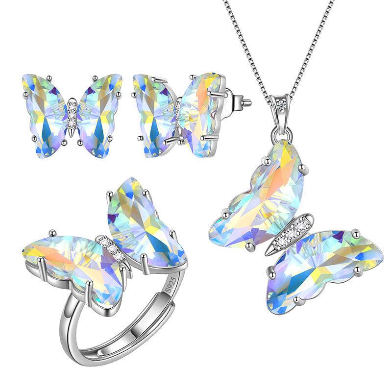 Tokyo Mart 925 Sterling Silver Butterfly Jewelry Set 4PCS Birthstone Crystal Women Jewelry Gifts
