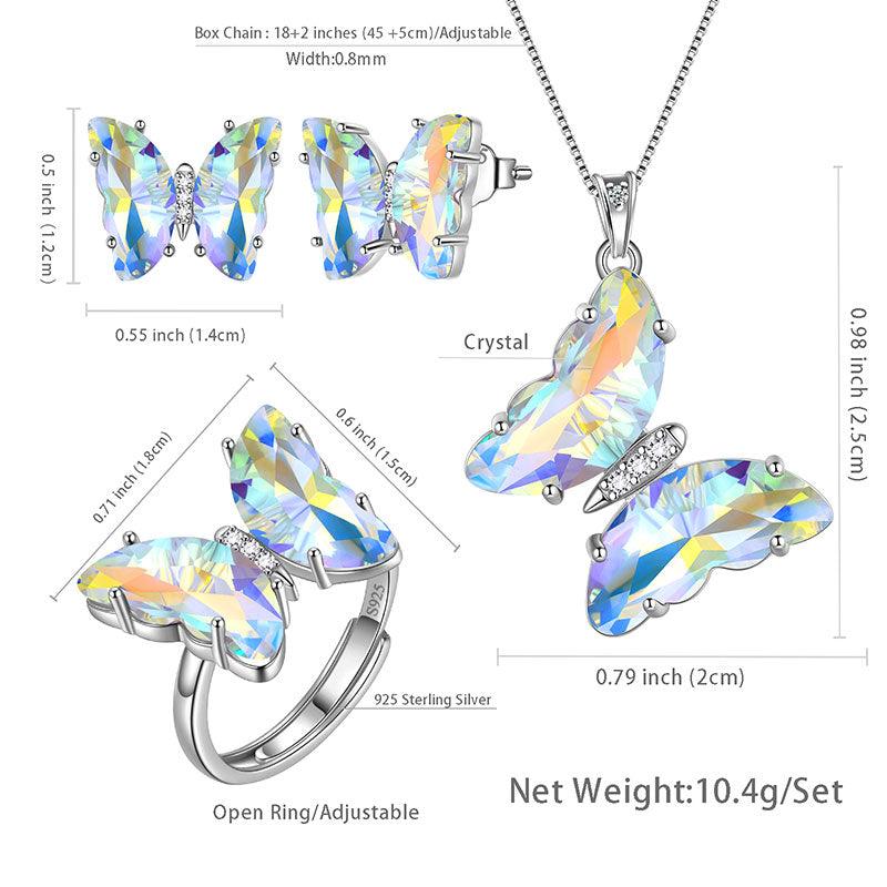 Tokyo Mart 925 Sterling Silver Butterfly Jewelry Set 4PCS Birthstone Crystal Women Jewelry Gifts