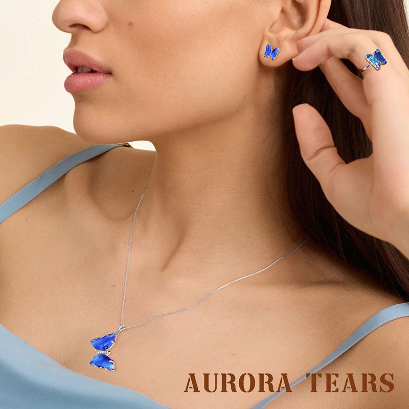 Tokyo Mart 925 Sterling Silver Butterfly Jewelry Set 4PCS Birthstone Crystal Women Jewelry Gifts