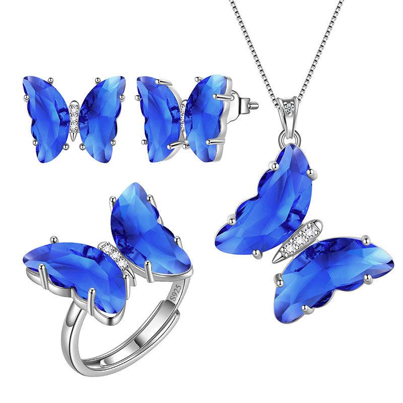 Tokyo Mart 925 Sterling Silver Butterfly Jewelry Set 4PCS Birthstone Crystal Women Jewelry Gifts