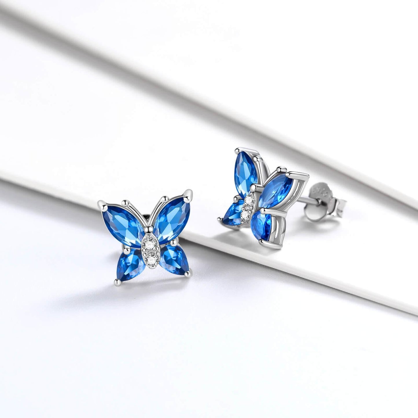 Tokyo Mart Women Stud Earrings Butterfly Birthstone September Sapphire Girls Jewelry Birthday Gift