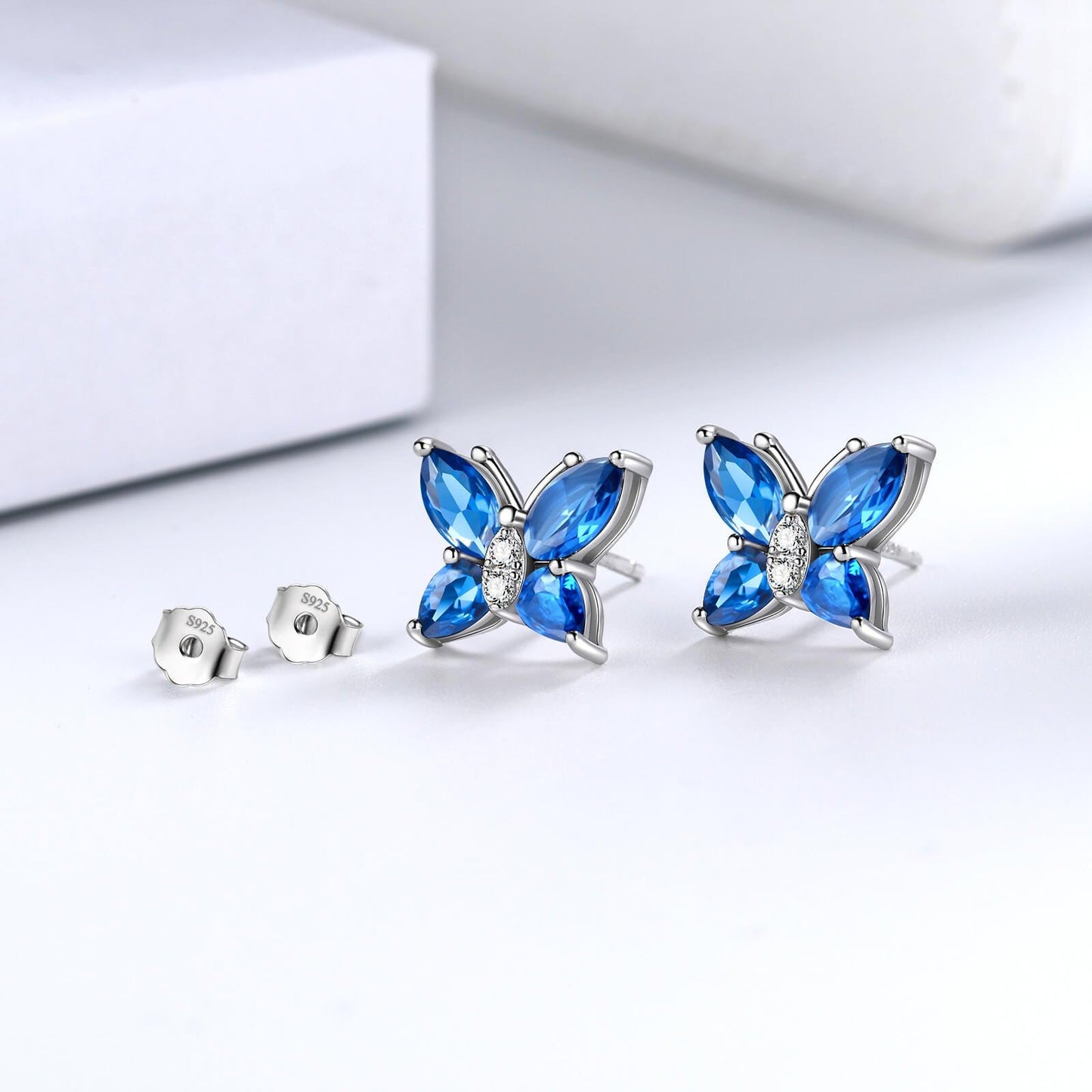 Tokyo Mart Women Stud Earrings Butterfly Birthstone September Sapphire Girls Jewelry Birthday Gift