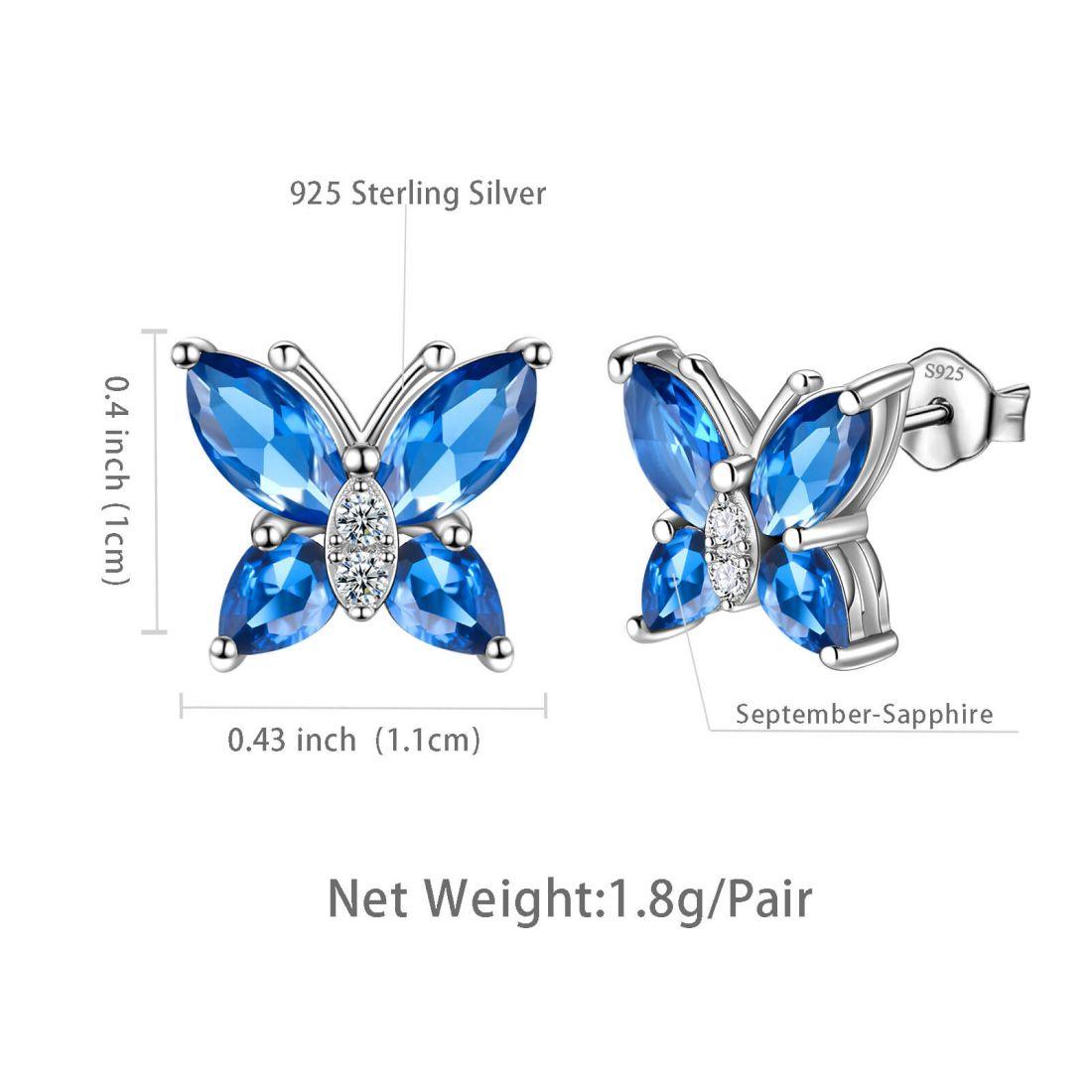 Tokyo Mart Women Stud Earrings Butterfly Birthstone September Sapphire Girls Jewelry Birthday Gift