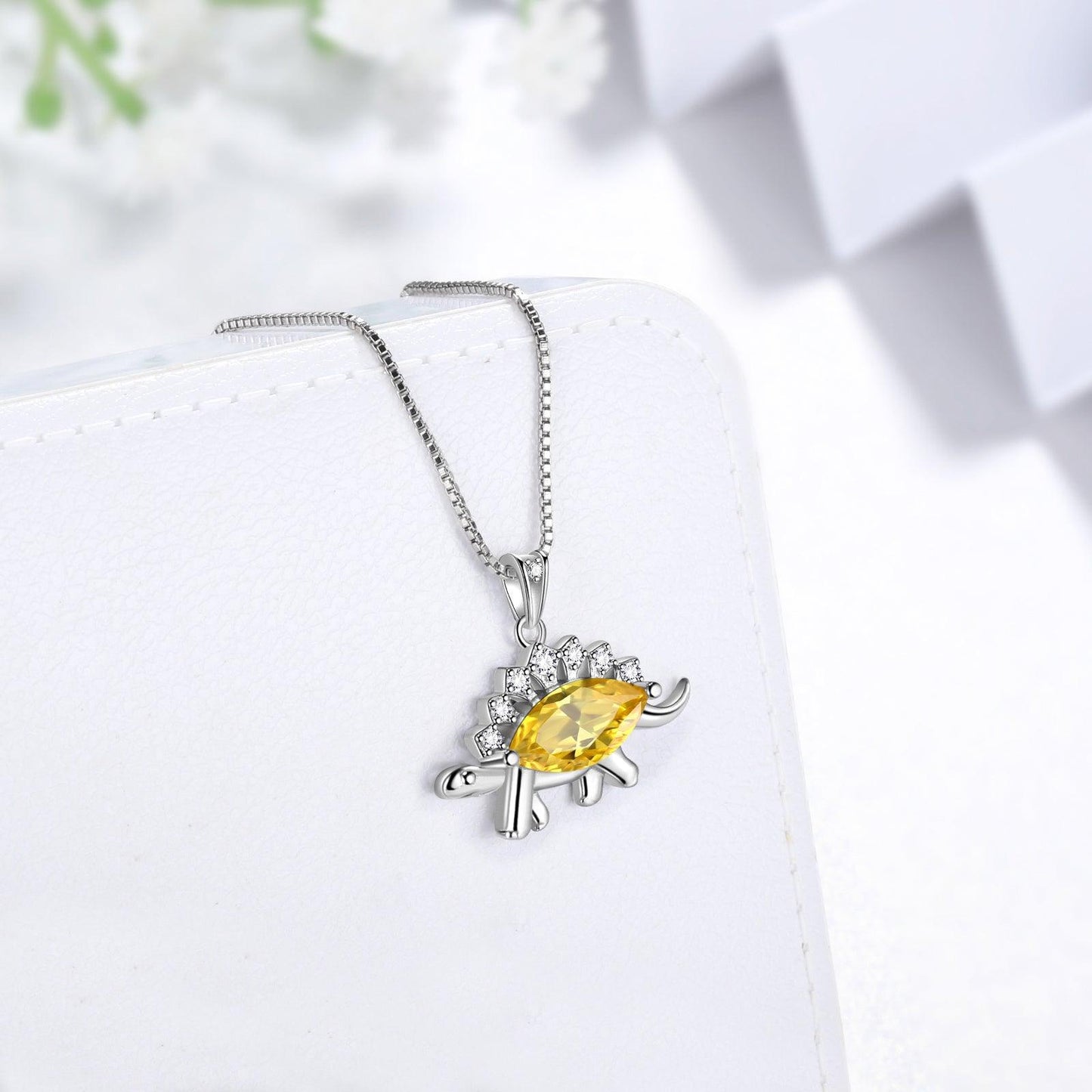 Tokyo Mart Stegosaurus Dinosaur Necklace November Citrine Birthstone Women Girls Jewelry Gift