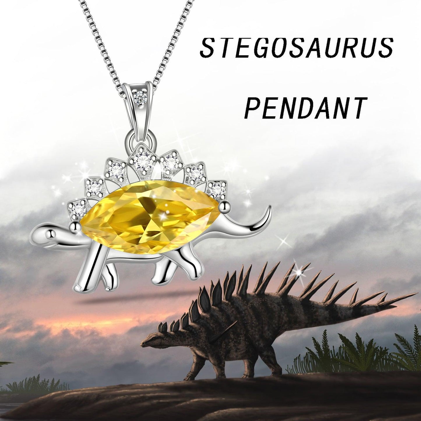 Tokyo Mart Stegosaurus Dinosaur Necklace November Citrine Birthstone Women Girls Jewelry Gift