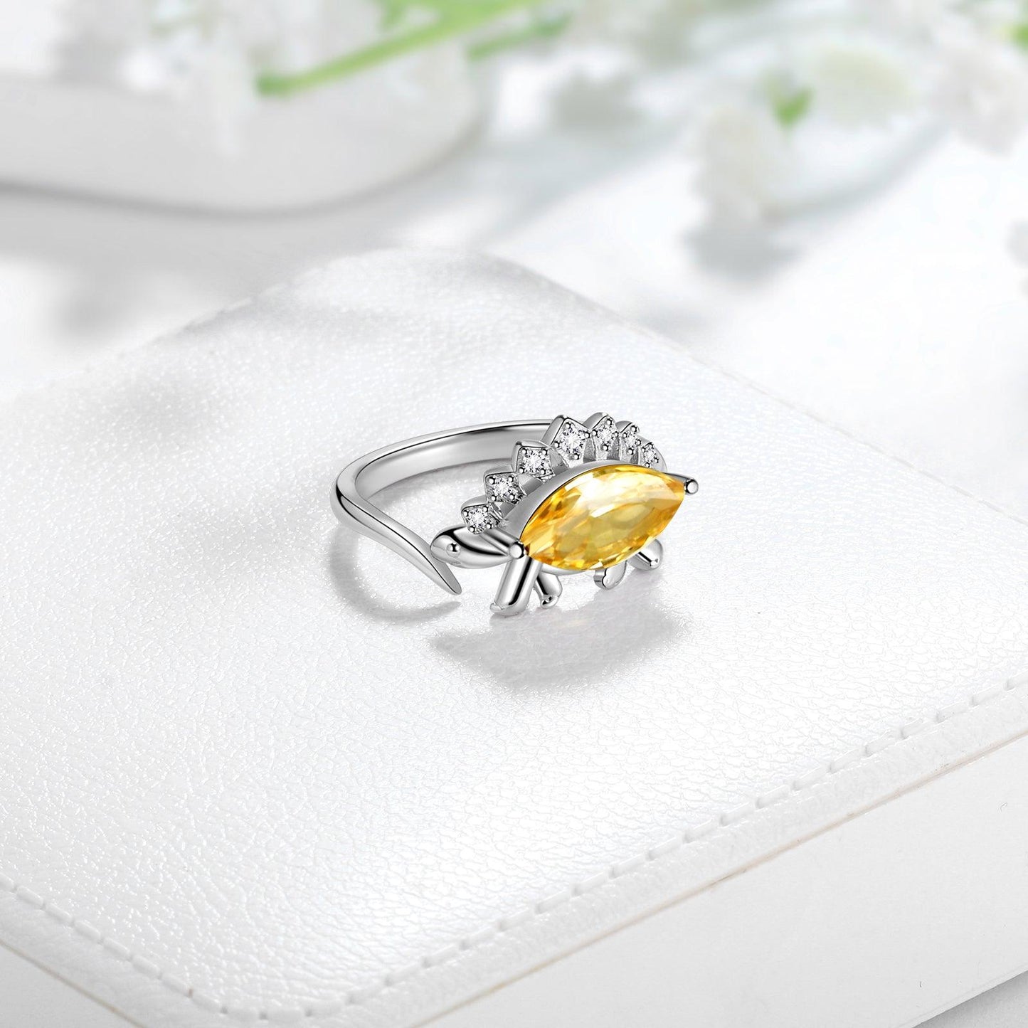 Tokyo Mart Stegosaurus Dinosaur Ring November Citrine Birthstone Women Girls Jewelry Gift