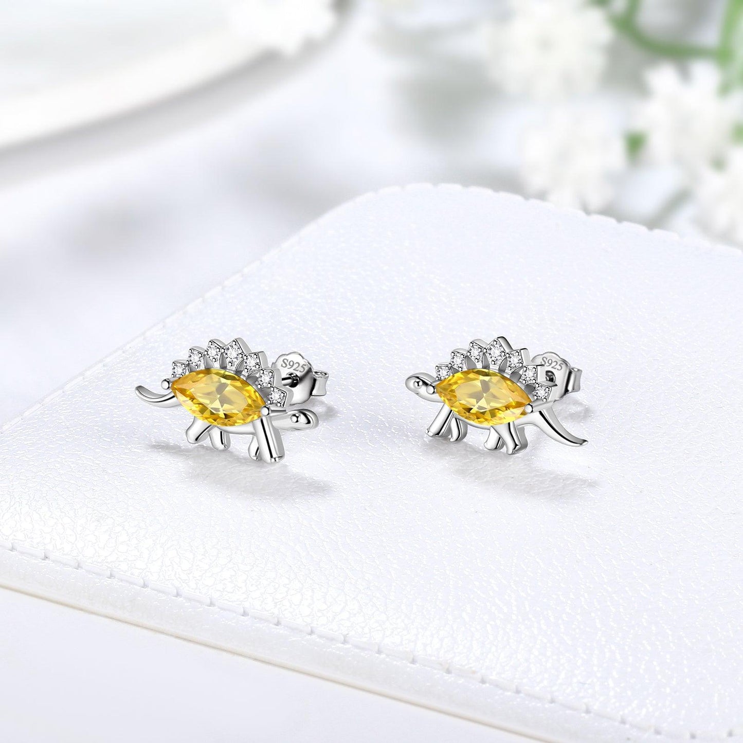 Tokyo Mart Stegosaurus Dinosaur Earrings November Citrine Birthstone Women Girls Jewelry Gift