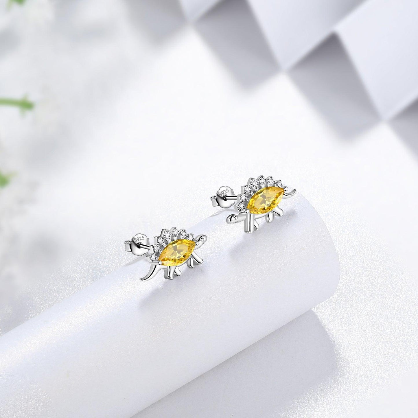 Tokyo Mart Stegosaurus Dinosaur Earrings November Citrine Birthstone Women Girls Jewelry Gift