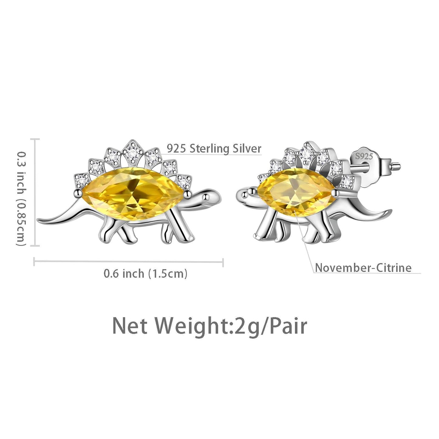 Tokyo Mart Stegosaurus Dinosaur Earrings November Citrine Birthstone Women Girls Jewelry Gift