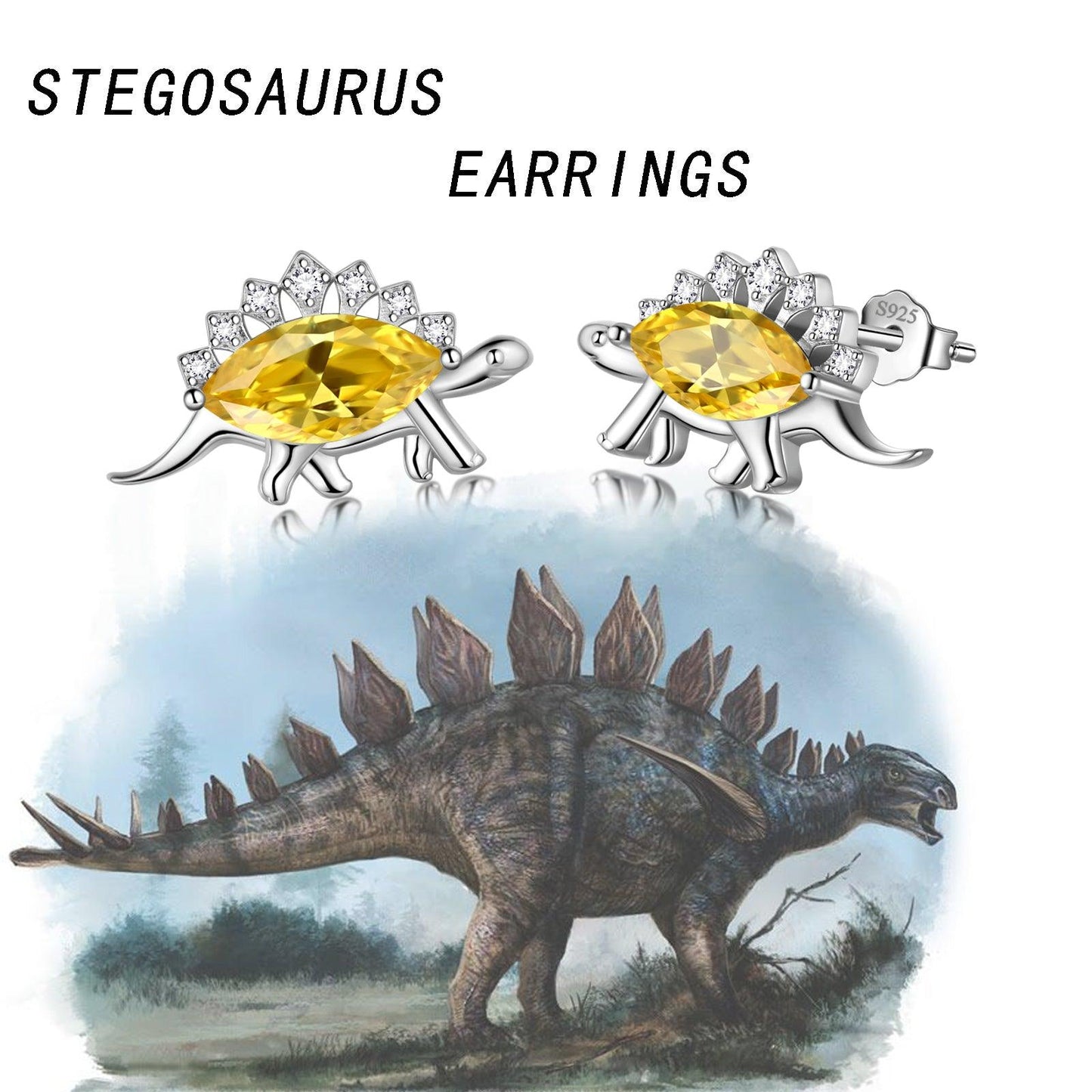 Tokyo Mart Stegosaurus Dinosaur Earrings November Citrine Birthstone Women Girls Jewelry Gift