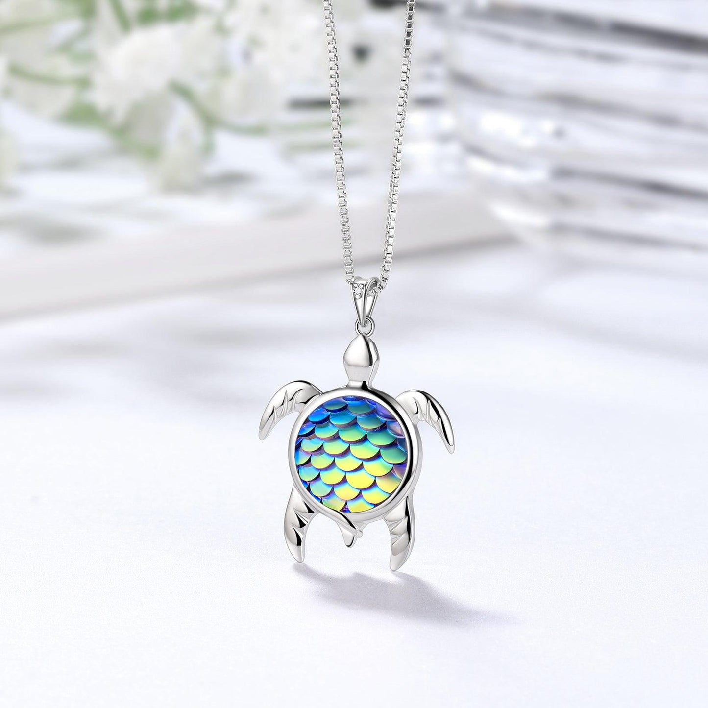 Tokyo Mart Turtle Pendant Charm Necklace Gradient Blue Women Girls Jewelry Birthday Gift