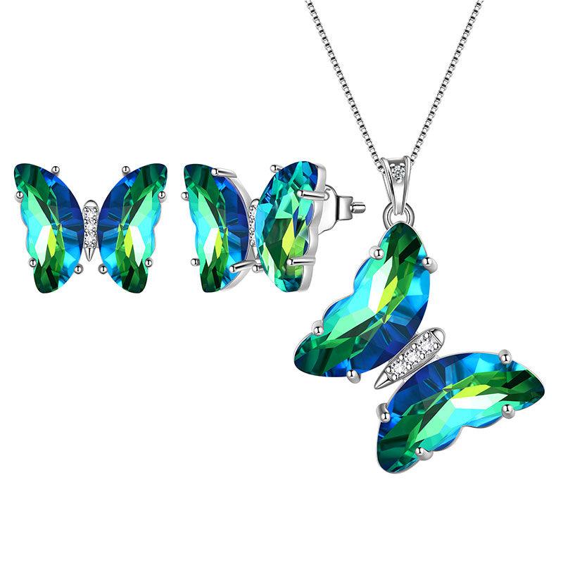 Tokyo Mart 925 Sterling Silver Butterfly Jewelry Set 3PCS Birthstone Crystal Women Jewelry Gifts