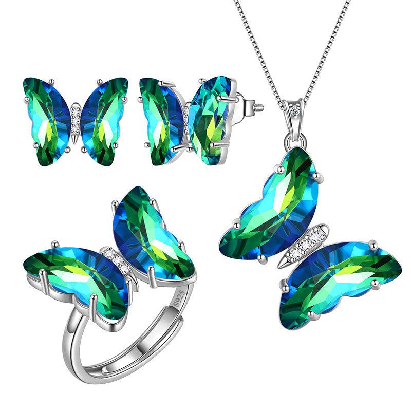 Tokyo Mart 925 Sterling Silver Butterfly Jewelry Set 4PCS Birthstone Crystal Women Jewelry Gifts