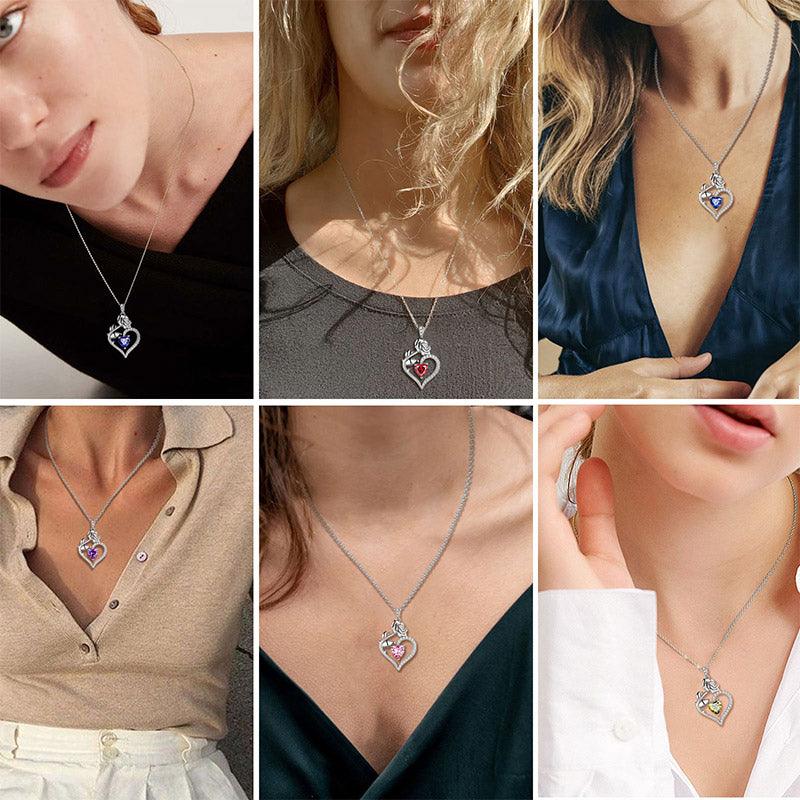 Tokyo Mart September Sapphire Necklace Women Heart Birthstone Pendant Flower Rose Jewelry Birthday Gifts
