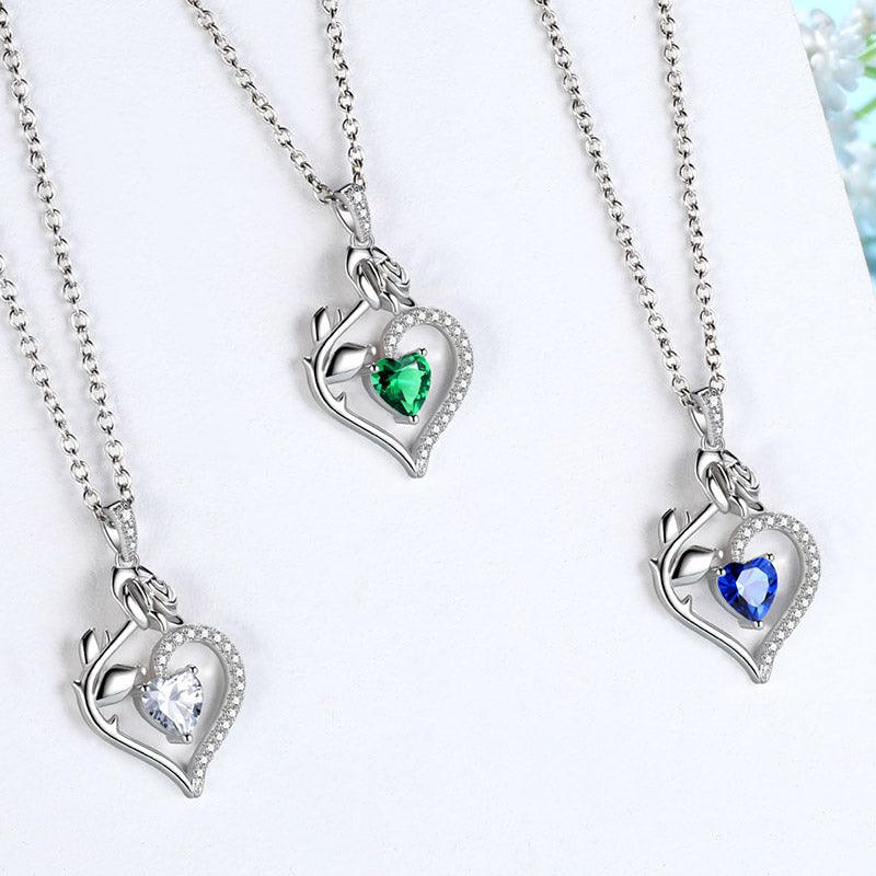 Tokyo Mart September Sapphire Necklace Women Heart Birthstone Pendant Flower Rose Jewelry Birthday Gifts