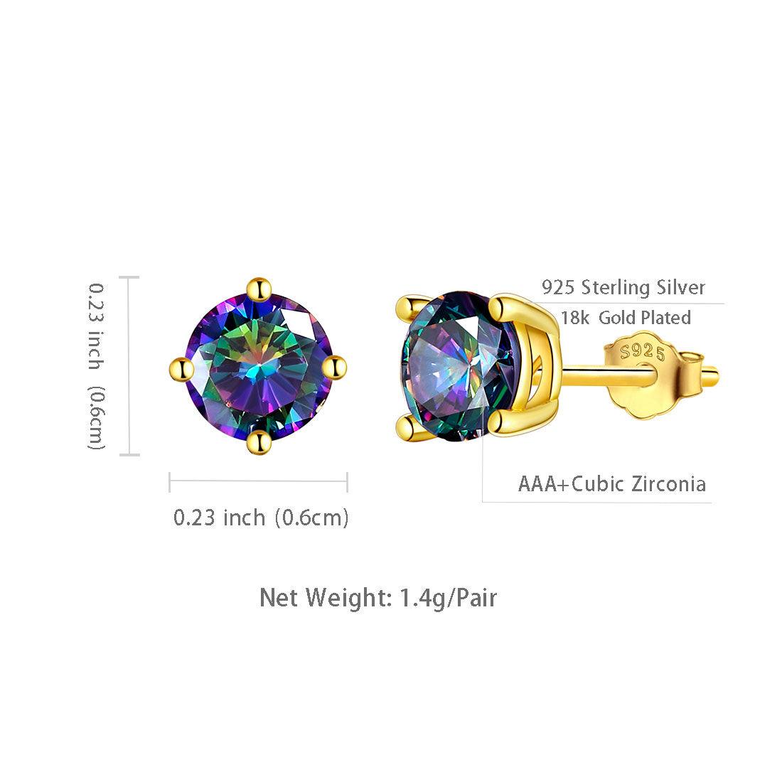 Tokyo Mart Rainbow Mystic Topaz Earrings Stud Women Girls Jewelry Gifts 925 Sterling Silver