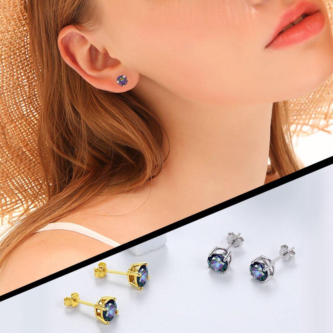 Tokyo Mart Rainbow Mystic Topaz Earrings Stud Women Girls Jewelry Gifts 925 Sterling Silver