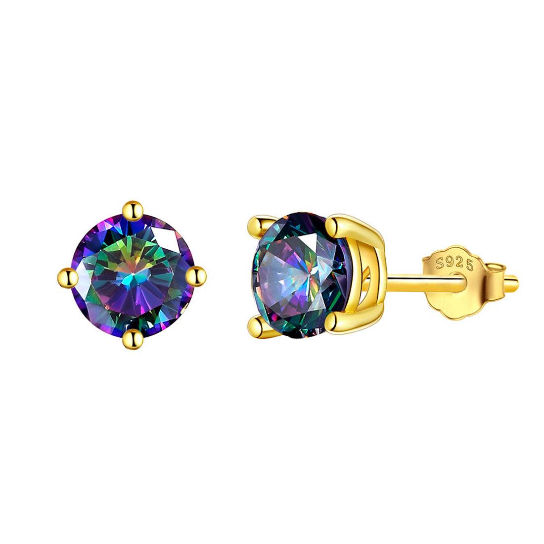 Tokyo Mart Rainbow Mystic Topaz Earrings Stud Women Girls Jewelry Gifts 925 Sterling Silver