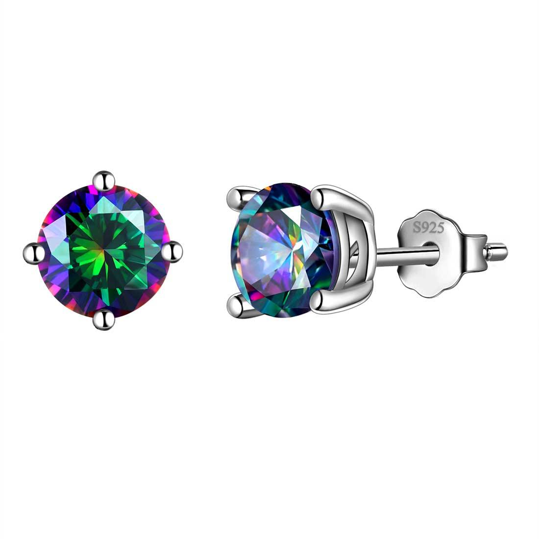 Tokyo Mart Rainbow Mystic Topaz Earrings Stud Women Girls Jewelry Gifts 925 Sterling Silver