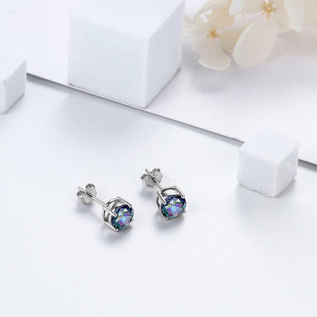 Tokyo Mart Rainbow Mystic Topaz Earrings Stud Women Girls Jewelry Gifts 925 Sterling Silver