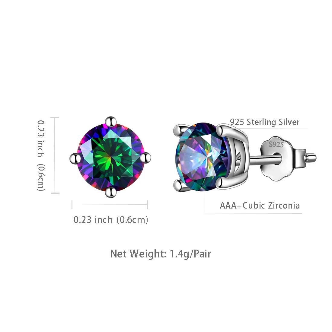 Tokyo Mart Rainbow Mystic Topaz Earrings Stud Women Girls Jewelry Gifts 925 Sterling Silver