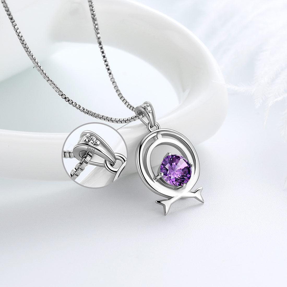 Tokyo Mart Zodiac Pisces Necklace February Birthstone Pendant Women Girls Jewelry Birthday Gift Women Girls Jewelry Birthday Gift