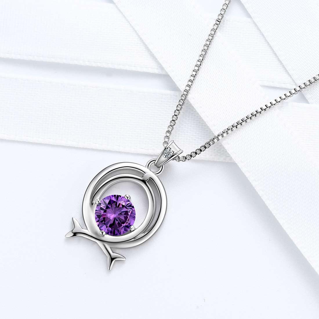 Tokyo Mart Zodiac Pisces Necklace February Birthstone Pendant Women Girls Jewelry Birthday Gift Women Girls Jewelry Birthday Gift