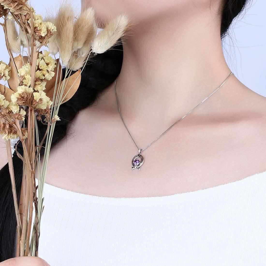 Tokyo Mart Zodiac Pisces Necklace February Birthstone Pendant Women Girls Jewelry Birthday Gift Women Girls Jewelry Birthday Gift