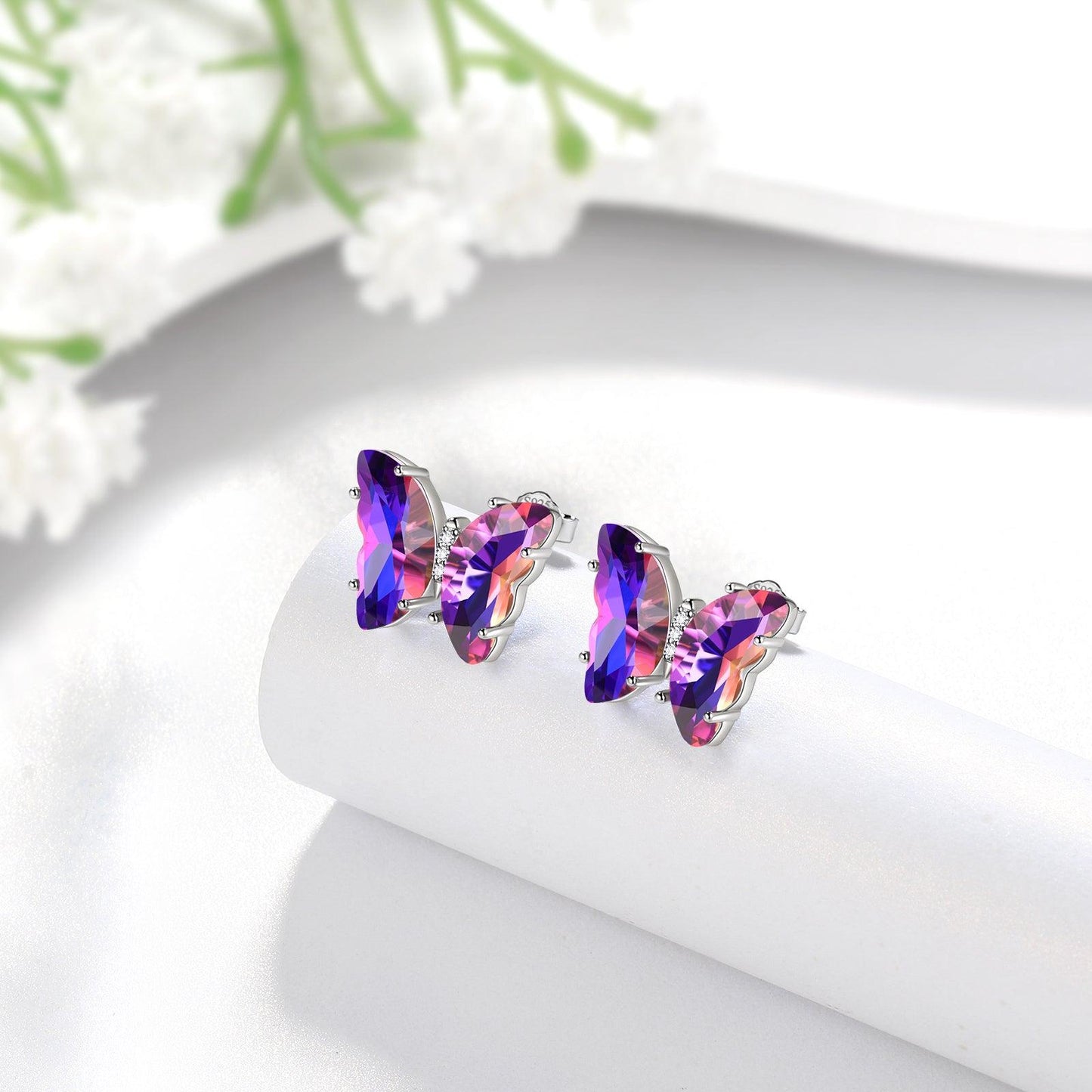 Tokyo Mart Purple Butterfly Earrings February Amethyst Birthstone Women Girls Jewelry Birthday Gift
