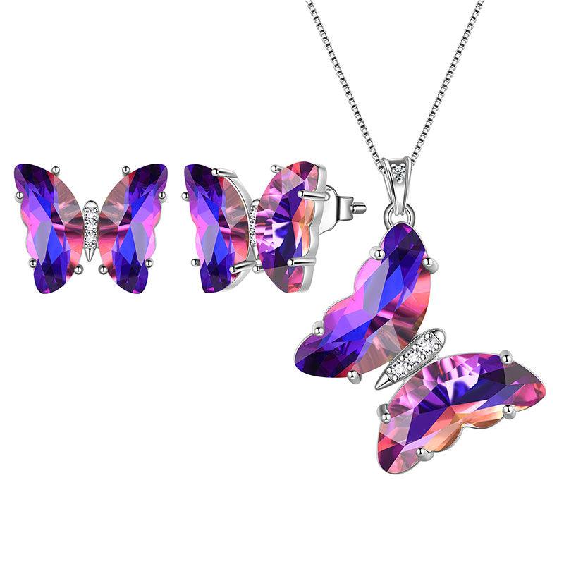Tokyo Mart Purple Butterfly Jewelry Set 3PCS February Amethyst Birthstone Women Girls Birthday Gifts