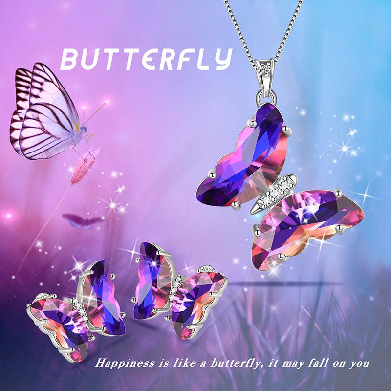 Tokyo Mart Purple Butterfly Jewelry Set 3PCS February Amethyst Birthstone Women Girls Birthday Gifts