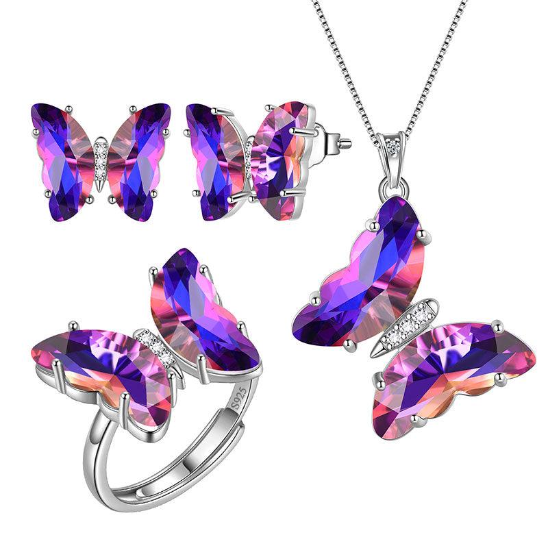 Tokyo Mart 925 Sterling Silver Butterfly Jewelry Set 4PCS Birthstone Crystal Women Jewelry Gifts