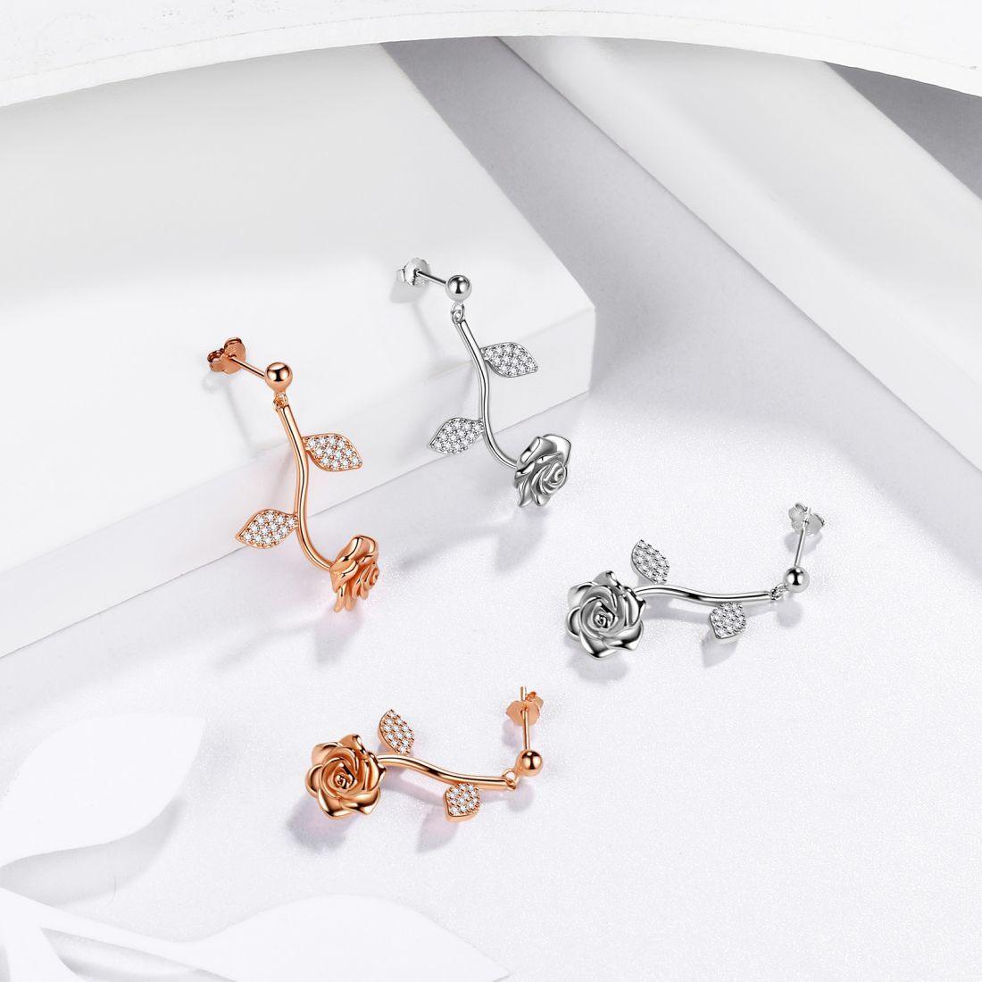 Tokyo Mart Rose Flower Drop Earrings Women Jewelry 925 Sterling Silver Fine Jewelry