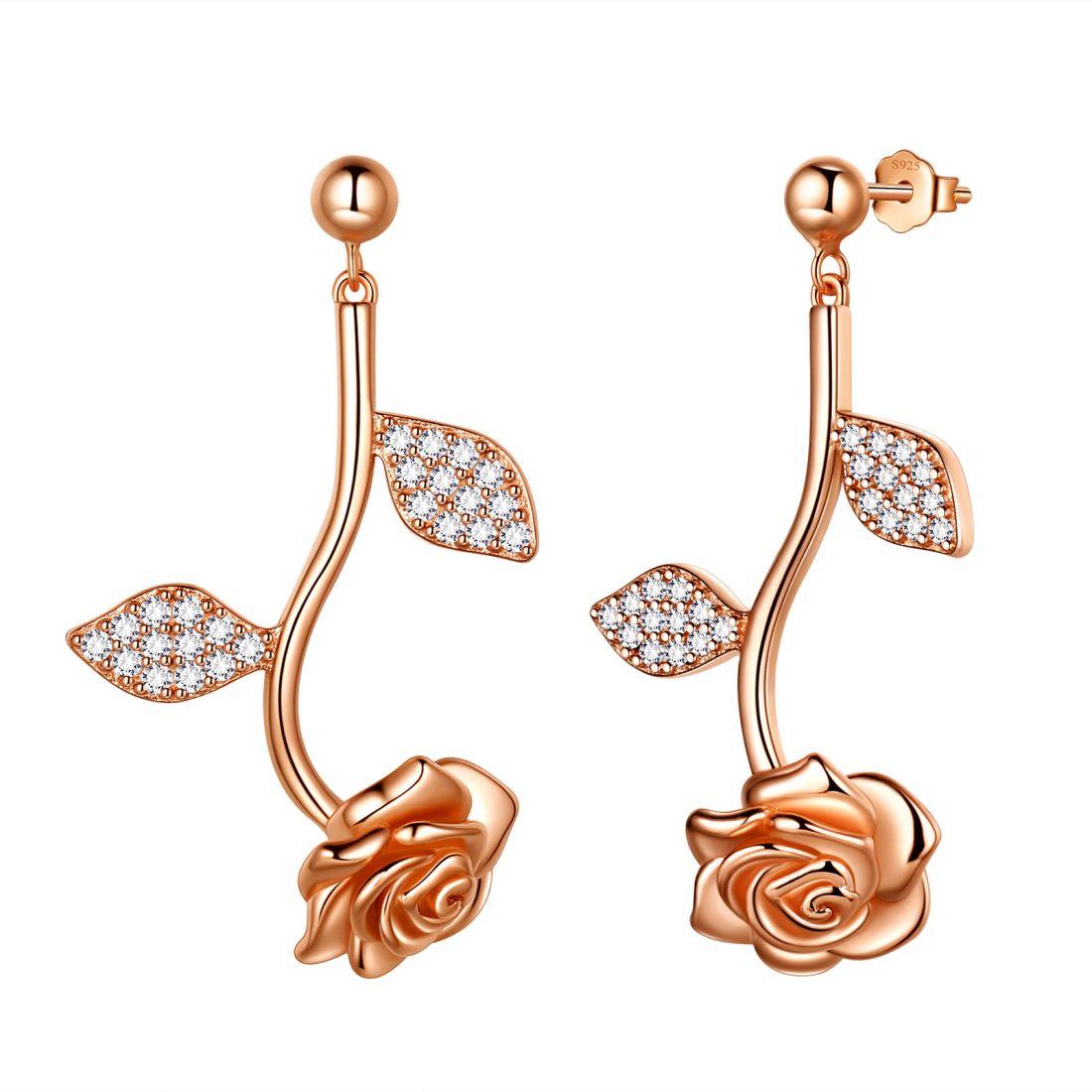Tokyo Mart Rose Flower Drop Earrings Women Jewelry 925 Sterling Silver Fine Jewelry