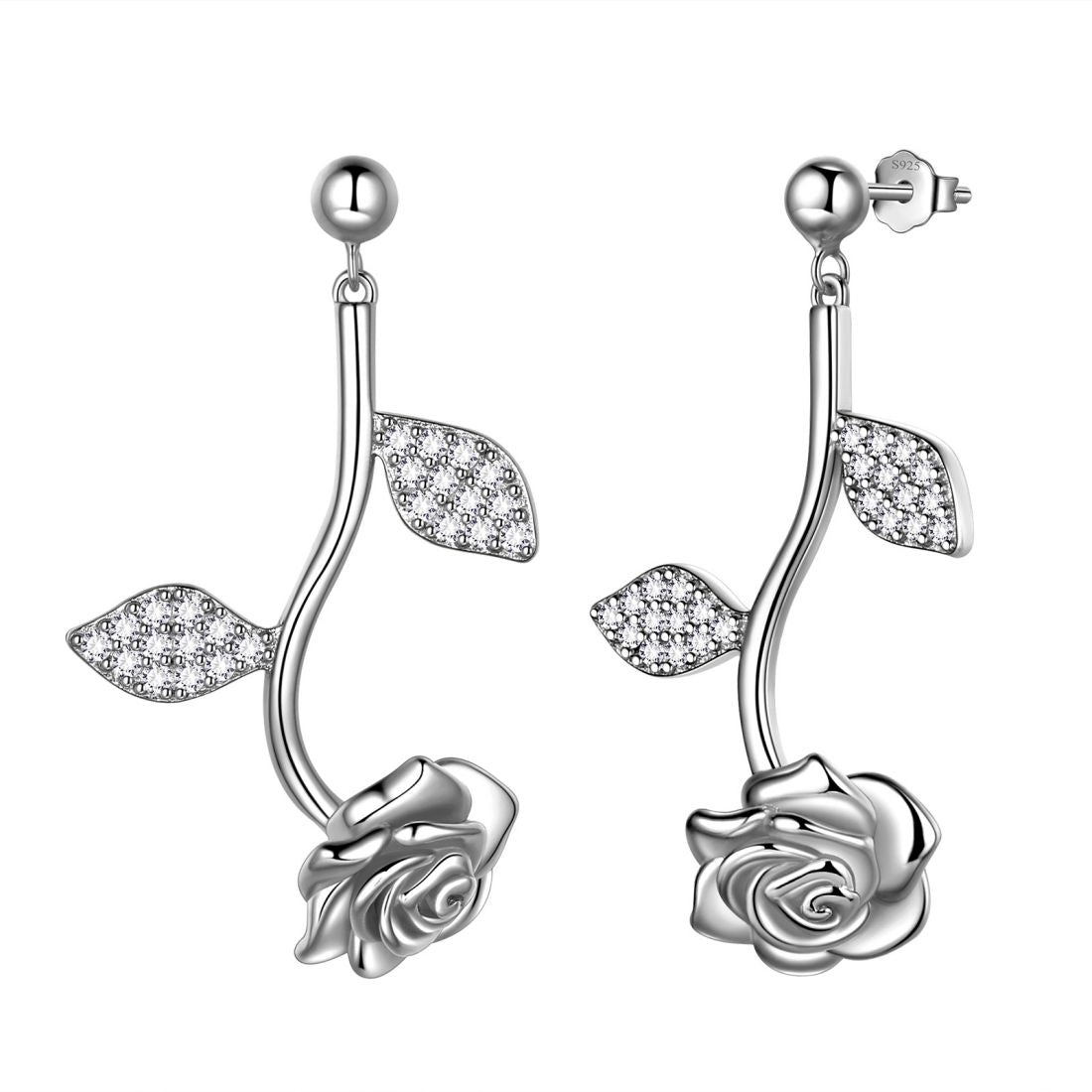 Tokyo Mart Rose Flower Drop Earrings Women Jewelry 925 Sterling Silver Fine Jewelry