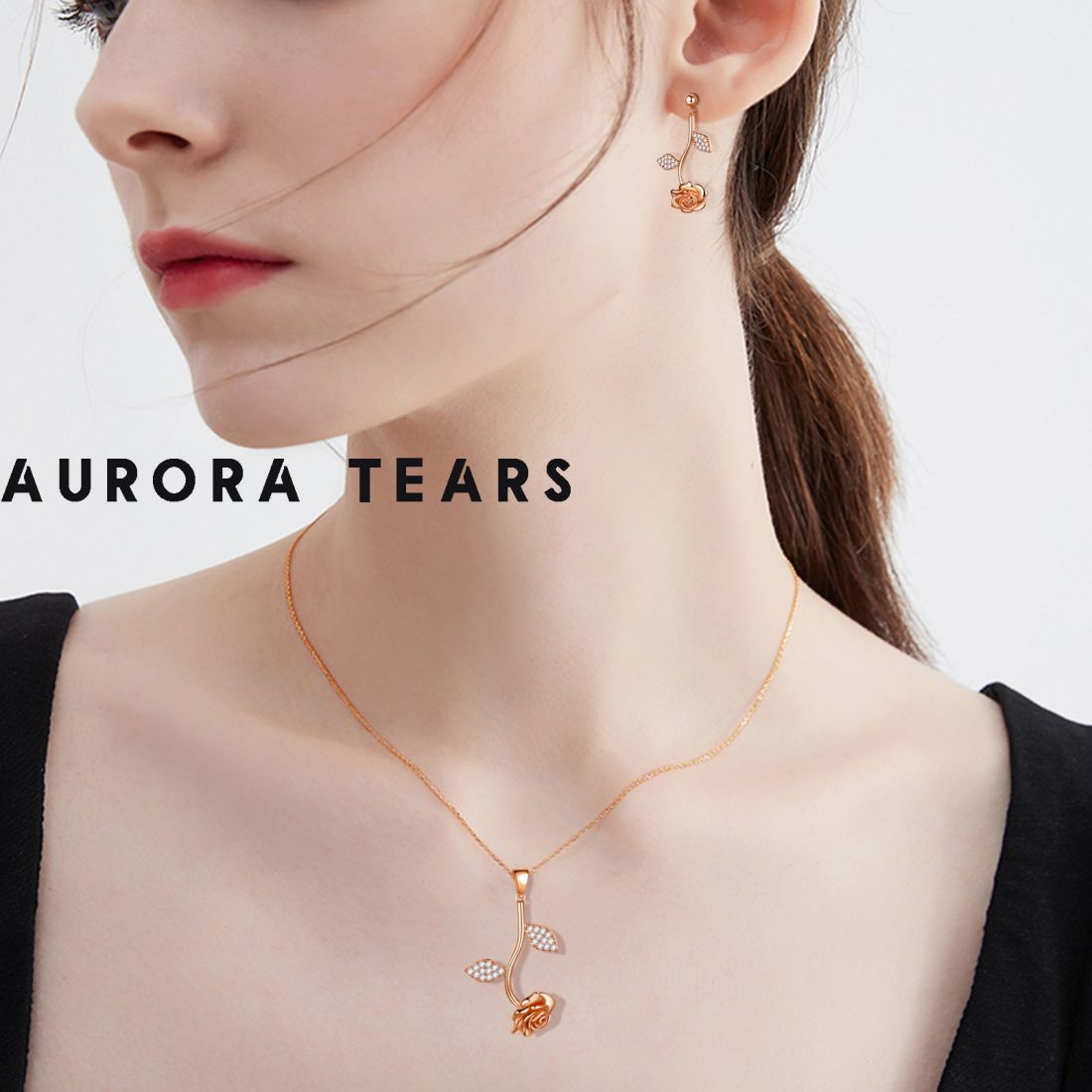 Tokyo Mart Rose Flower Jewelry Set Necklace Earrings Women Jewelry 925 Sterling Silver