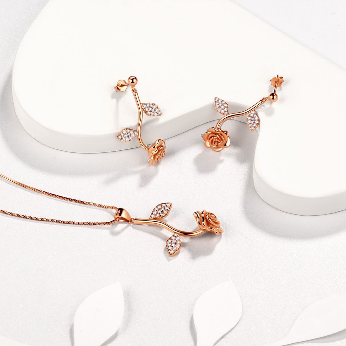 Tokyo Mart Rose Flower Jewelry Set Necklace Earrings Women Jewelry 925 Sterling Silver