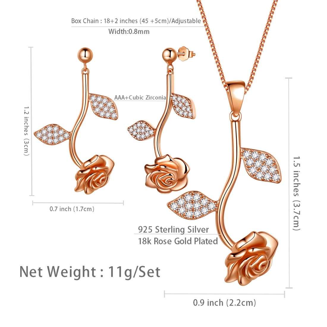 Tokyo Mart Rose Flower Jewelry Set Necklace Earrings Women Jewelry 925 Sterling Silver