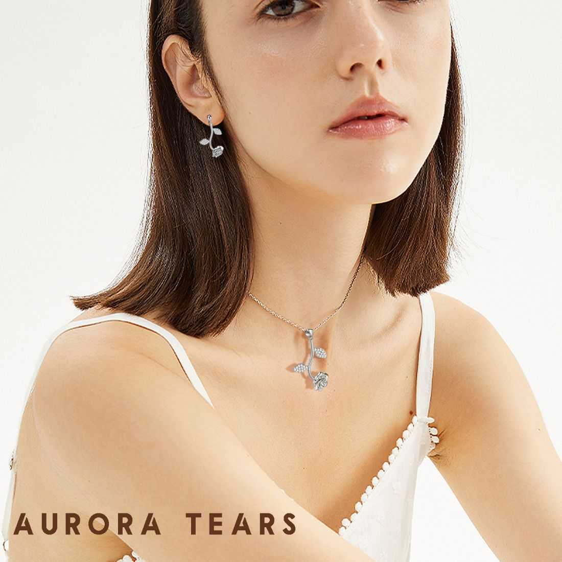 Tokyo Mart Rose Flower Jewelry Set Necklace Earrings Women Jewelry 925 Sterling Silver