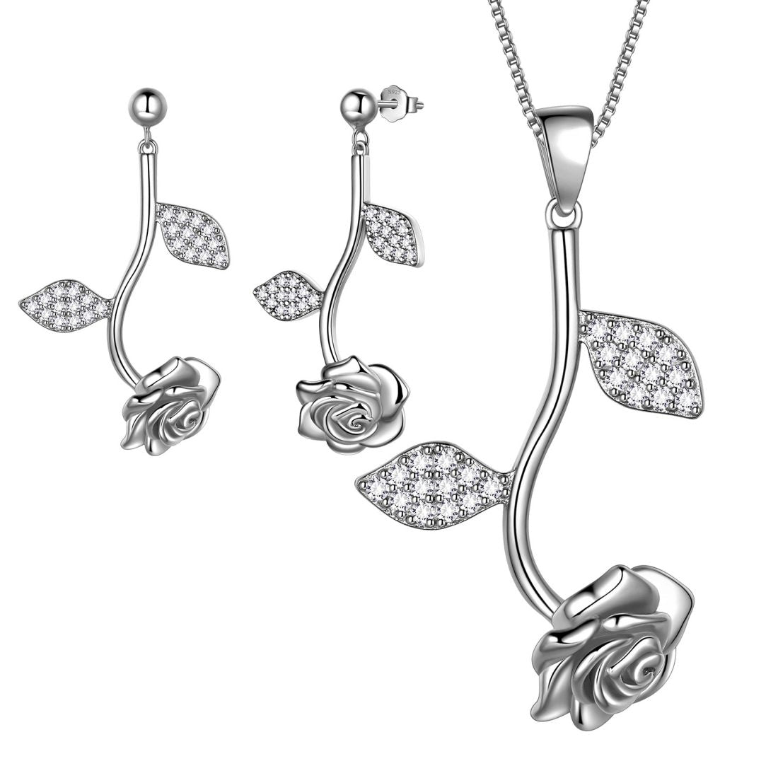Tokyo Mart Rose Flower Jewelry Set Necklace Earrings Women Jewelry 925 Sterling Silver