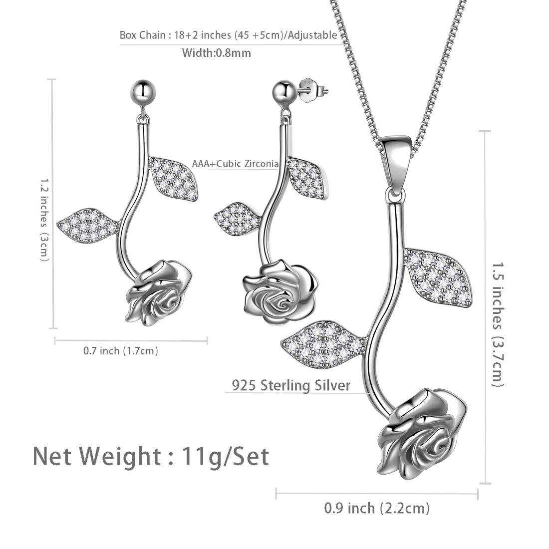 Tokyo Mart Rose Flower Jewelry Set Necklace Earrings Women Jewelry 925 Sterling Silver