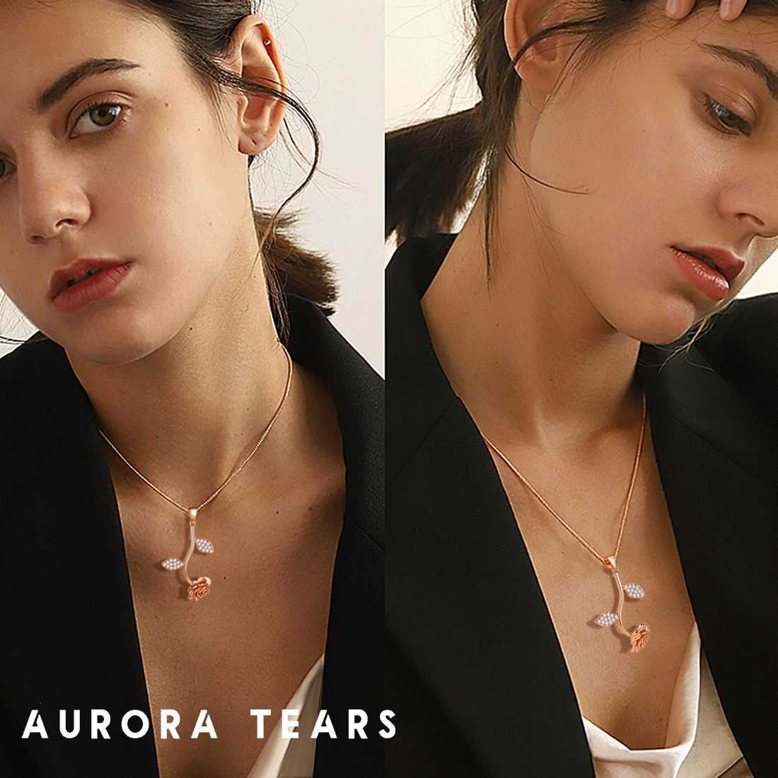 Tokyo Mart Rose Flower Necklace Pendant Women Jewelry 925 Sterling Silver Fine Jewelry