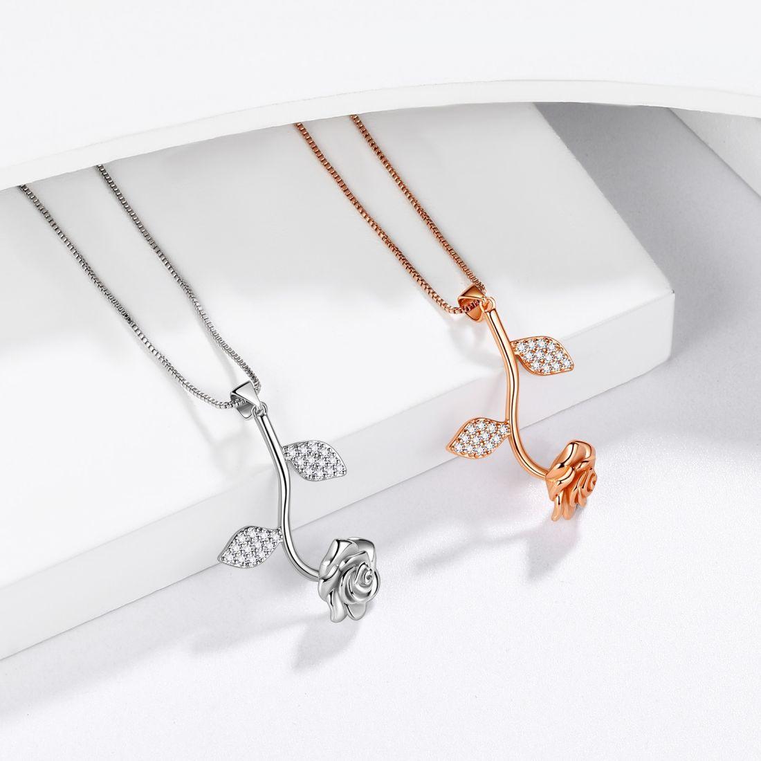 Tokyo Mart Rose Flower Necklace Pendant Women Jewelry 925 Sterling Silver Fine Jewelry