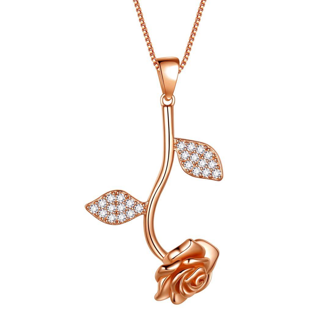 Tokyo Mart Rose Flower Necklace Pendant Women Jewelry 925 Sterling Silver Fine Jewelry