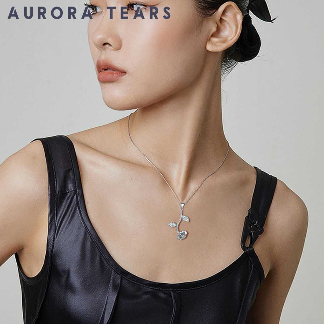 Tokyo Mart Rose Flower Necklace Pendant Women Jewelry 925 Sterling Silver Fine Jewelry