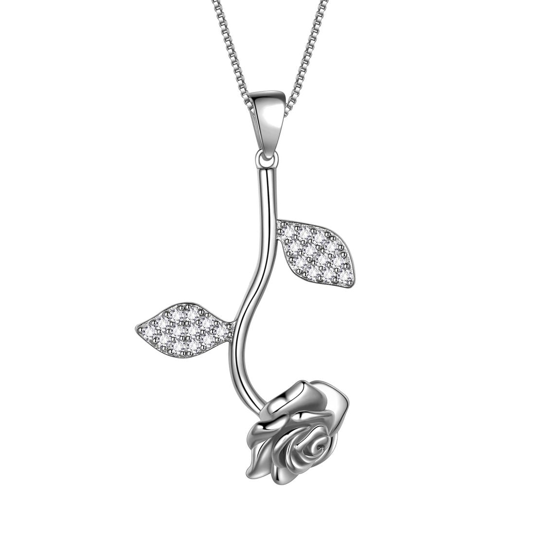 Tokyo Mart Rose Flower Necklace Pendant Women Jewelry 925 Sterling Silver Fine Jewelry