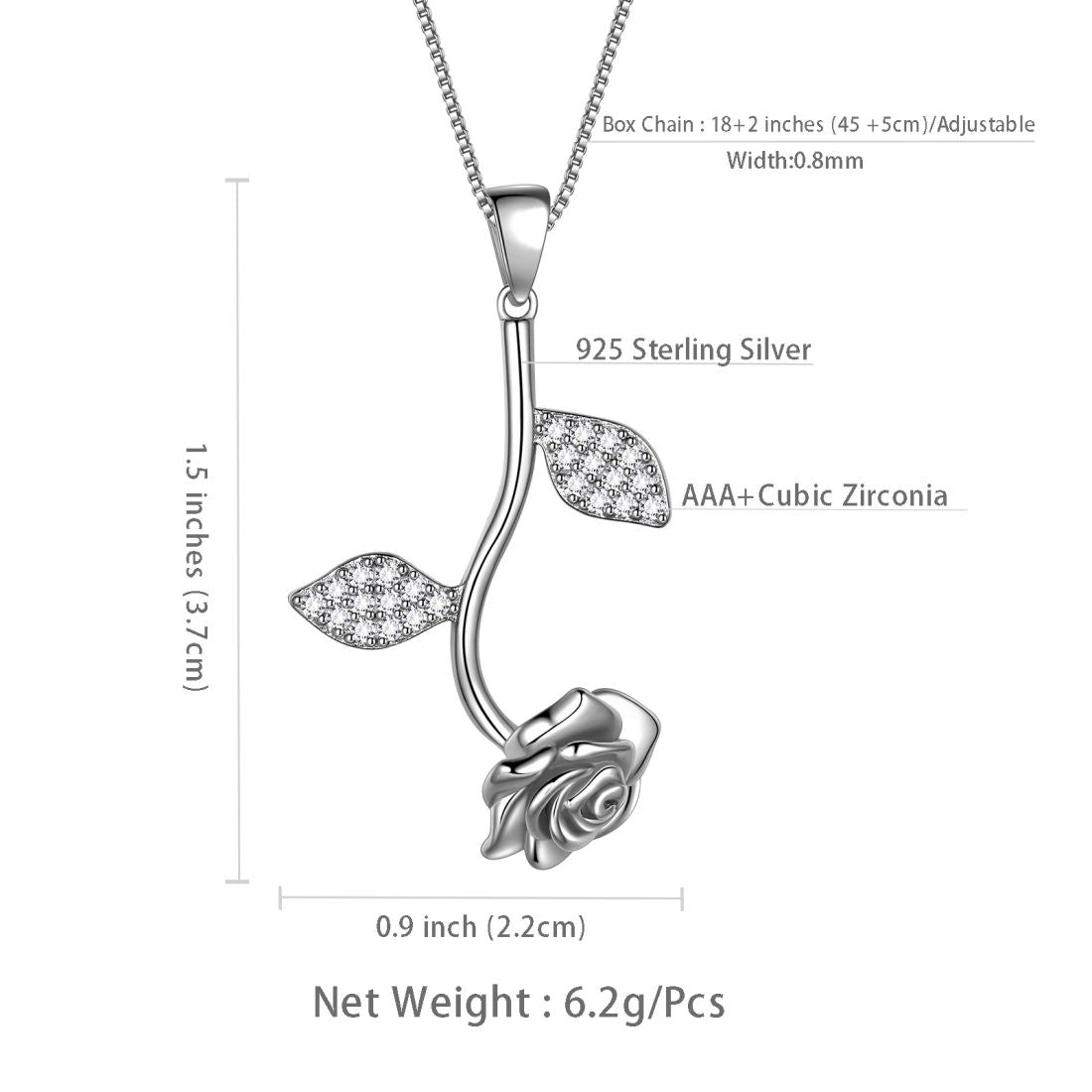 Tokyo Mart Rose Flower Necklace Pendant Women Jewelry 925 Sterling Silver Fine Jewelry