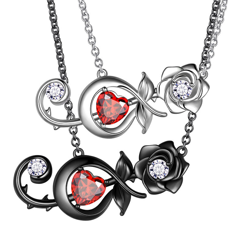 Tokyo Mart Rose Heart Necklace Women Girls Jewelry 3D Rose Flower Pendant Musical Note Necklace Birthday Valentine's Day Gifts
